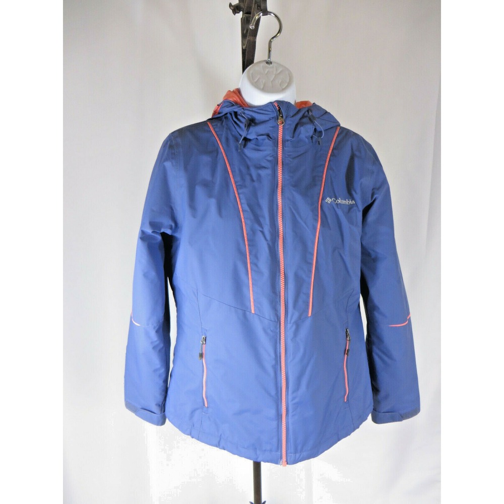 Womens Columbia Hooded Coat Thermal Coil Periwinkle w/ Peach Trim Nylon Size Med